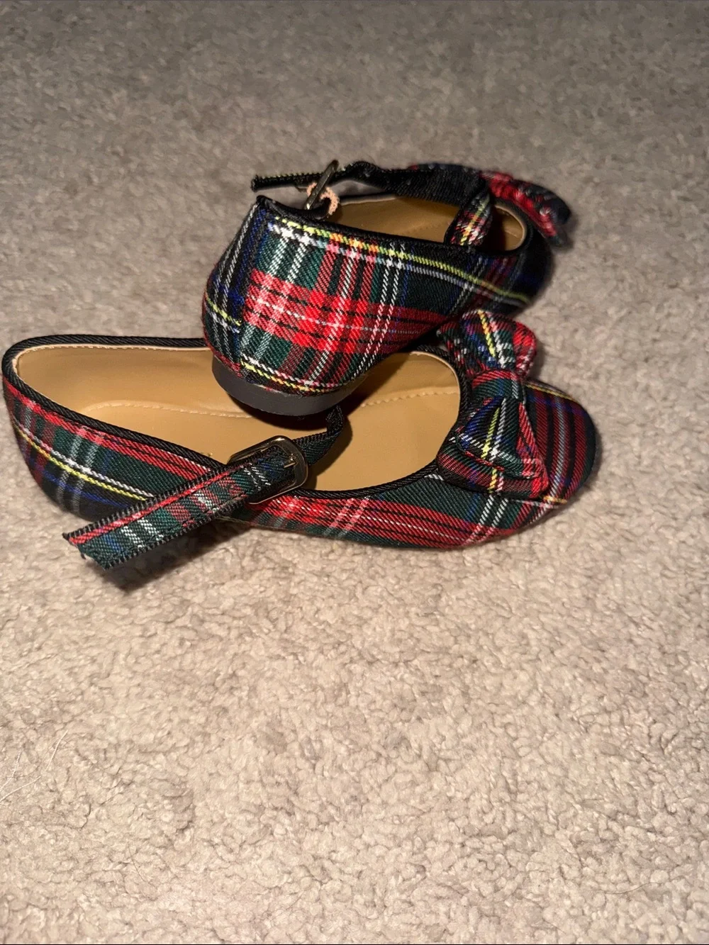J. Crew Girls' Plaid Bow Mary Janes in Red and Green-NEVER WORN